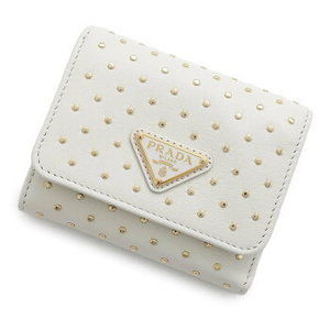 PRADA Tri Wallet Studs Leather White s